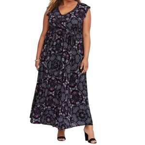 Torrid Black Floral Paisley Challis Maxi Dress Size L/12